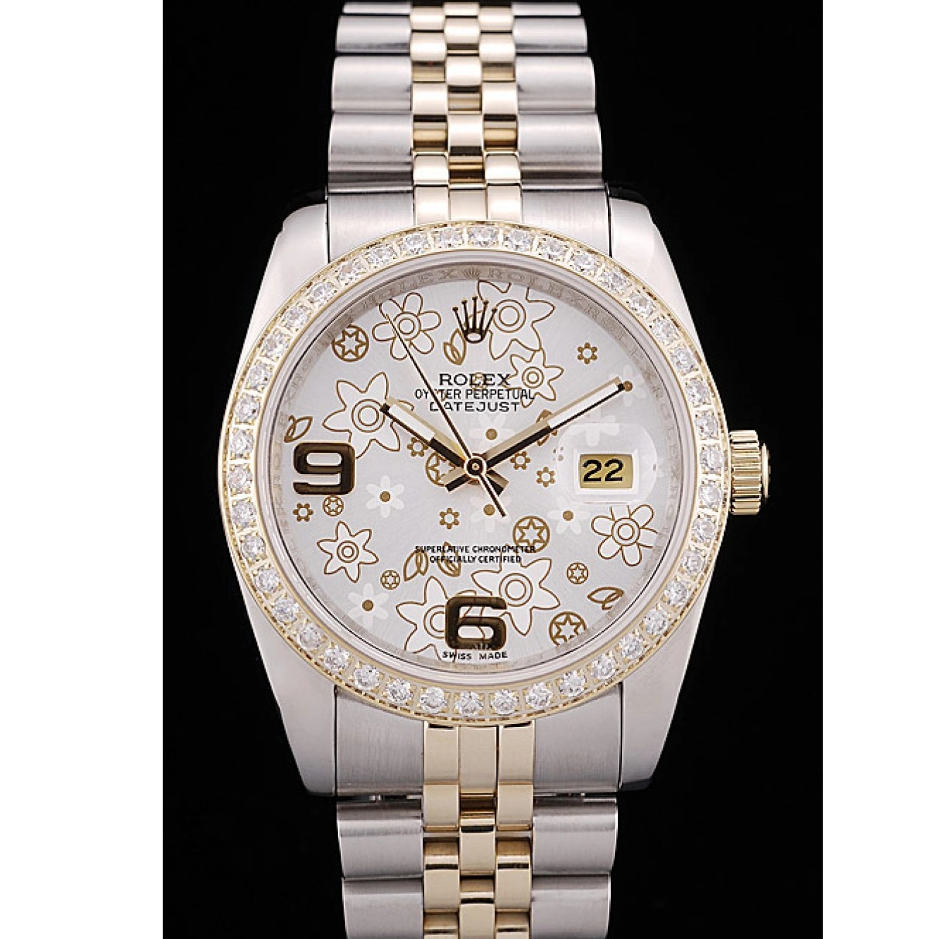DateJust Steel Diamonds Case Silver Plated Brushed Flowers Dial Stainless Rolex 0615